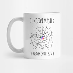 Dungeon Master the Weaver of Lore & Fate - rainbow & black - LGBTQ+ ttrpg dice Mug